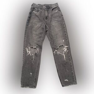 Women's American Eagle Highest Rise Mom Jeans Distressed Gray Size 0 Short